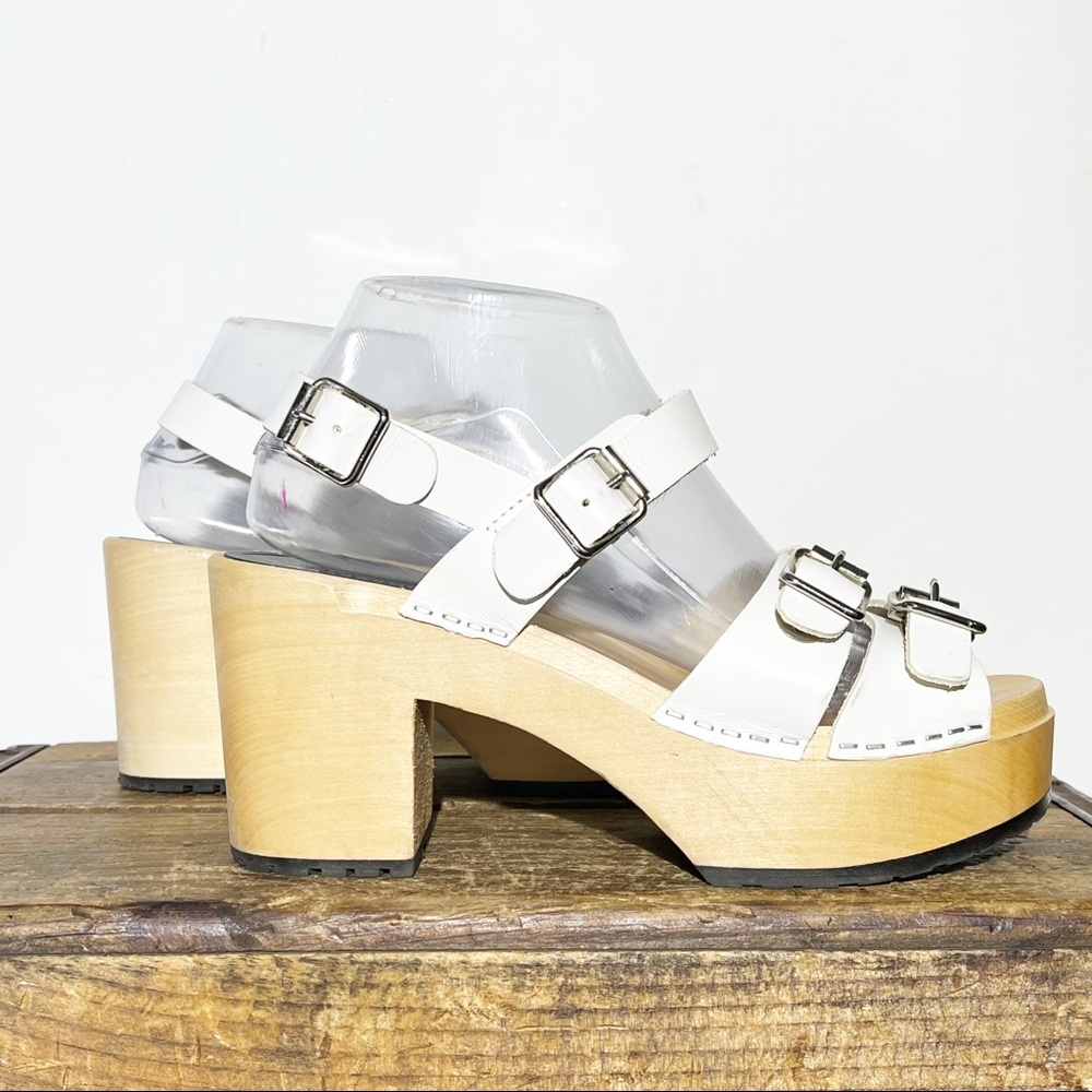 SWEDISH HASBEENS wooden white clog heel braided sandal US 8 EU 38